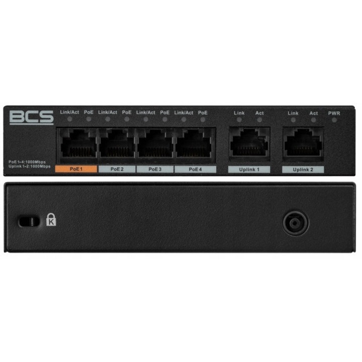 Switch PoE BCS L-SP04G02G 6 porturi 60W neadministrabil negru 13x8.5x2.6cm