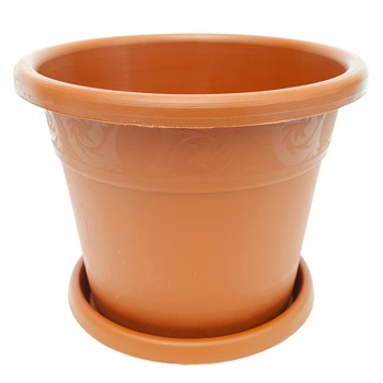 Ghiveci din plastic model cu farfurie culoare teracota nr5 D15 cm Ghiveci din plastic model cu farfurie culoare teracota nr5 D15 cm