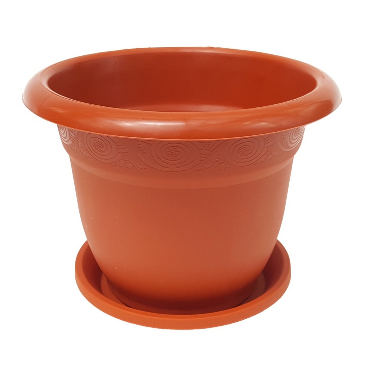 Ghiveci rotund din plastic cu farfurie culoare teracota nr2 D12 cm
