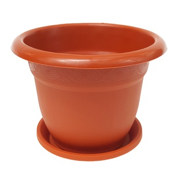 Ghiveci rotund din plastic cu farfurie culoare teracota nr2 D12 cm Ghiveci rotund din plastic cu farfurie culoare teracota nr2 D12 cm