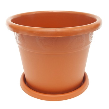 Ghiveci din plastic model cu farfurie culoare teracota nr6 D17.5 Ghiveci din plastic model cu farfurie culoare teracota nr6 D17.5