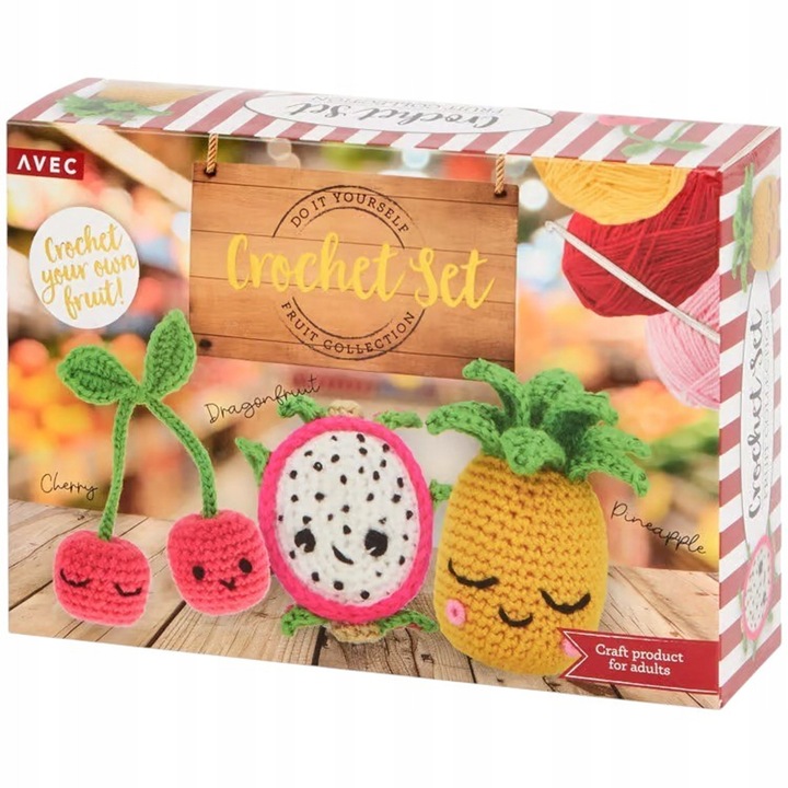 Set de crosetat, CARDSPLITTER, fructe colorate, include croseta, ata, ac, multicolor, 30x45cm