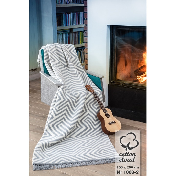 Cuvertura Unia, 150x200 cm, gri, 60% bumbac, 40% acril, cu franjuri