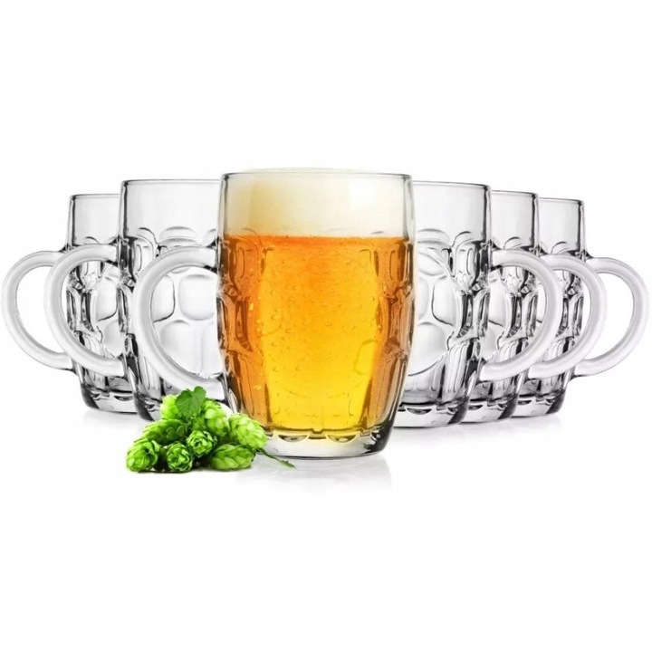 Set 6 cani din sticla pentru bere LUXITO, transparent, 0.5 l