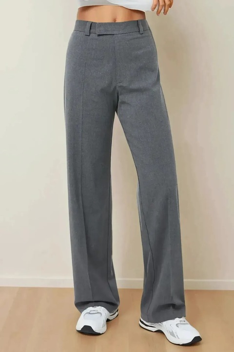 Pantaloni pentru dama, Hiccup, cu talie inalta, croiala dreapta, textil, Gri, XS