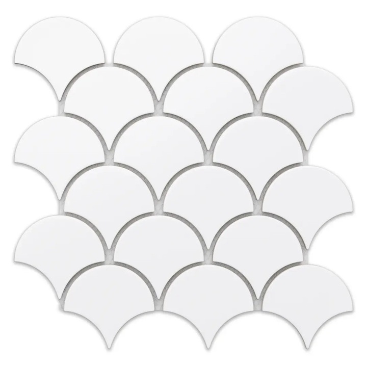 Mozaic ceramic, Fish Scale, Ilcom, alb mat, 28.5x29cm, 6mm