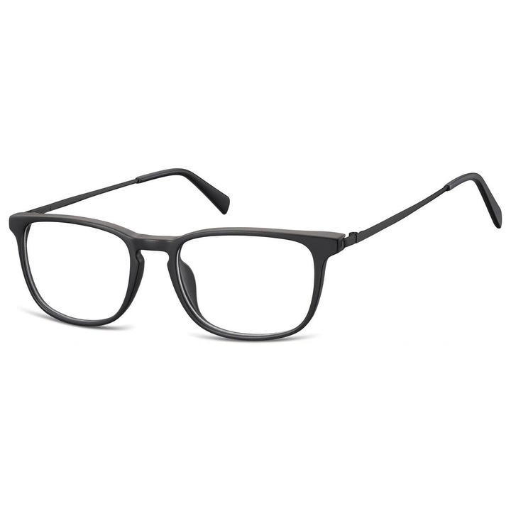 Ochelari zerowki Sunoptic AC7G, prostokate, negri mate, cu filtru UV400, set cu etui si accesorii