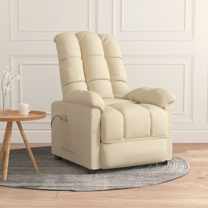 Fotoliu masaj, vidaXL, crem, 3 pozitii de inclinare, 6 puncte de masaj