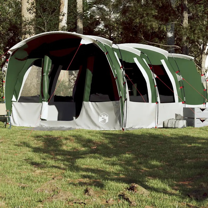 Cort camping, vidaXL, 8 persoane, tunel, verde, impermeabil