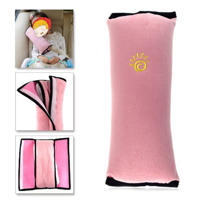 Biztonsági övre tehető alvópárna gyerekeknek- rózsaszín színben