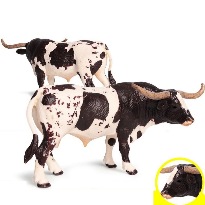 Figurina model taur plastic alb si maro, 16x6x8cm