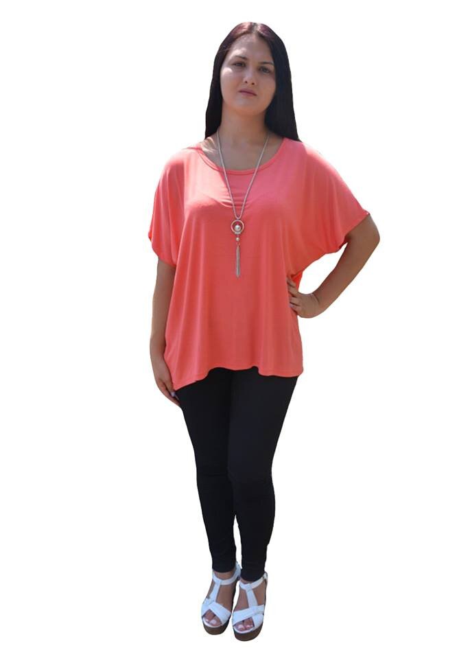 Bluza cu maneca scurta, tip tricou asimetric,masura mare,D&J Exclusive,, Corai