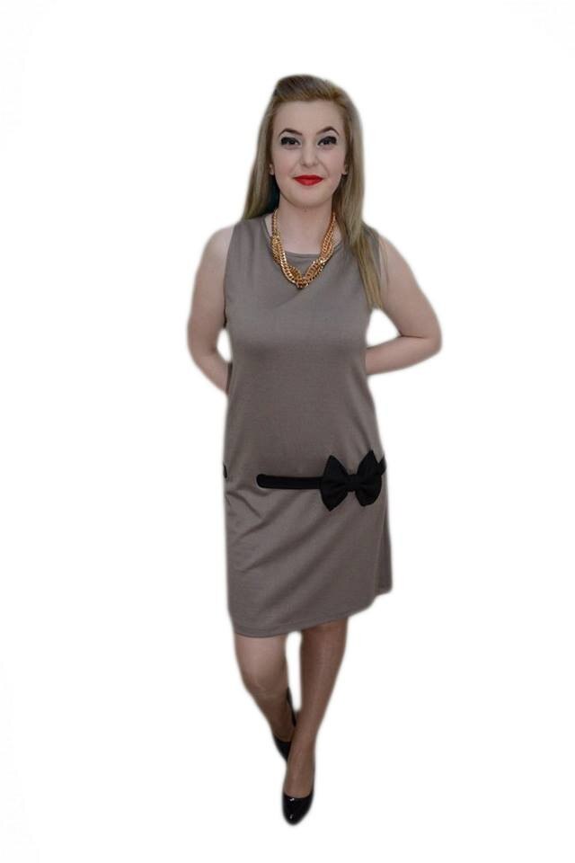 Rochie cu fundita aplicata lateral, fara maneci,D&J Exclusive