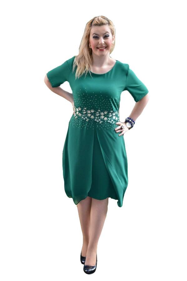 Rochie chic, voal aplicat in partea de jos,D&J Exclusive, Verde