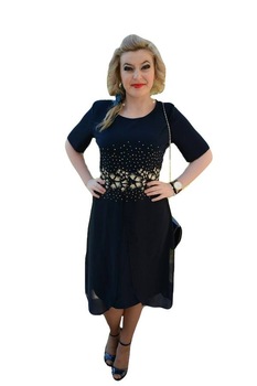 Rochie chic, voal aplicat in partea de jos,D&J Exclusive, Albastru marin Rochie chic, voal aplicat in partea de jos,D&J Exclusive, Albastru marin