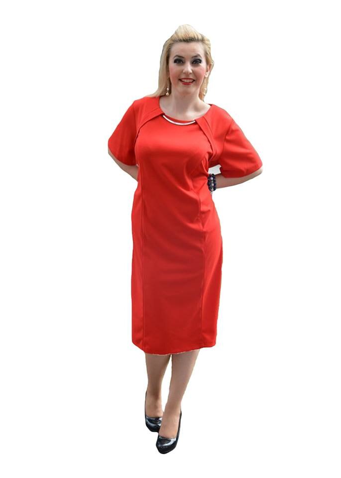 Rochie cu maneca scurta si decolteu mic,D&J Exclusive, Rosu