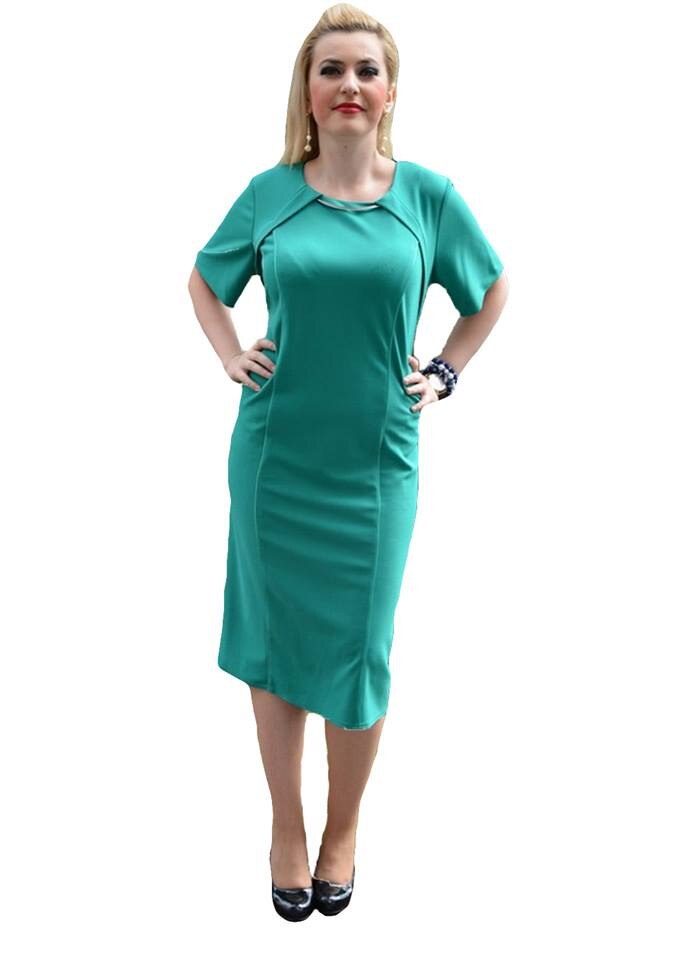 Rochie cu maneca scurta si decolteu mic,D&J Exclusive, Turcoaz
