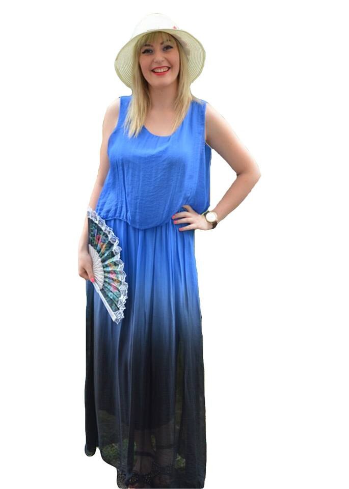 Rochie lunga , decolteu rotund, fara maneca,D&J Exclusive, Albastru