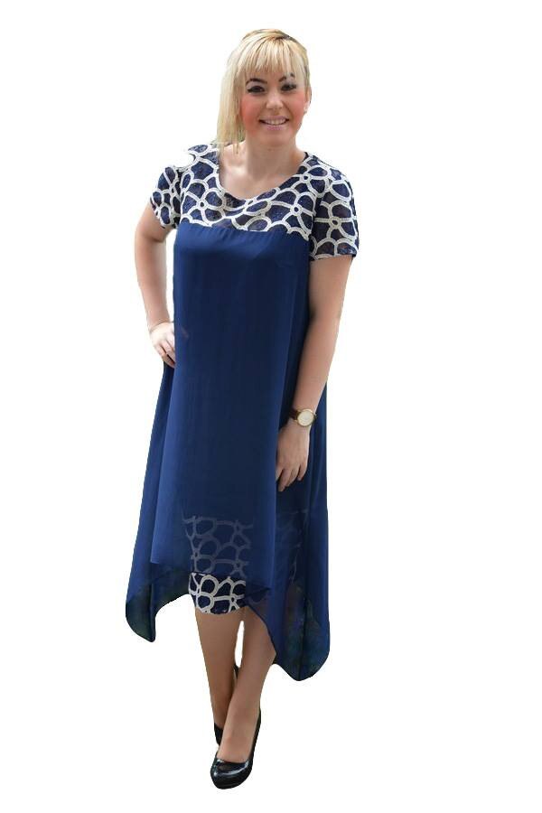 Rochie cu aplicatii voal si dantela,masura mare,D&J Exclusive, Bleumarin