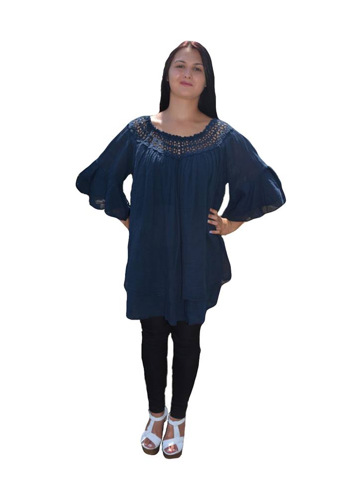 Bluza larga din bumbac cu maneca evazata,masura mare,D&J Exclusive, Albastru marin