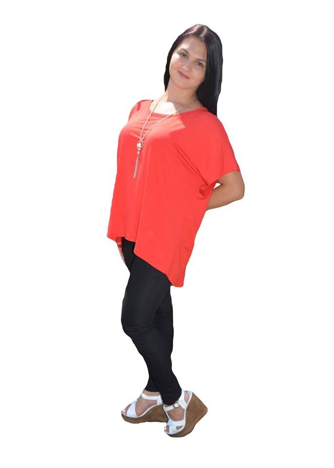 Bluza cu maneca scurta, tip tricou asimetric,masura mare,D&J Exclusive,, Rosu