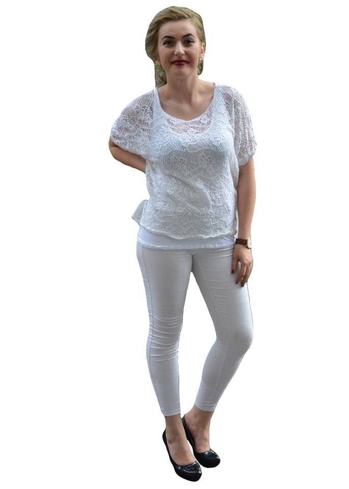 Bluza din dantela cu top simplu dedesubt,masura mare,D&J Exclusive, Alb