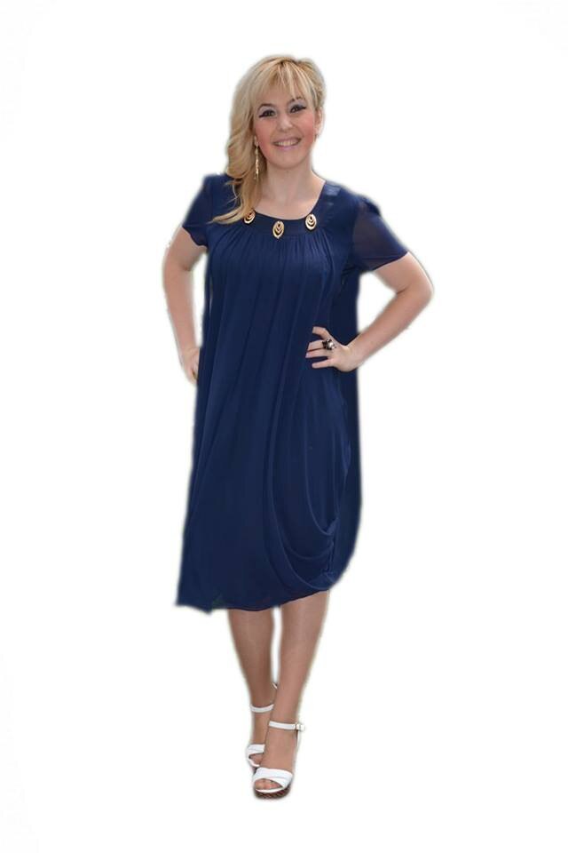 Rochie rafinata cu falduri ce mascheaza formele corpului,D&J Exclusive, Albastru marin