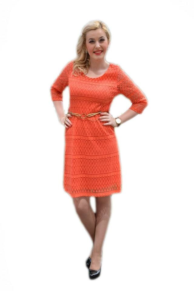 Rochie tinereasca, scurta din dantela,D&J Exclusive, Corai