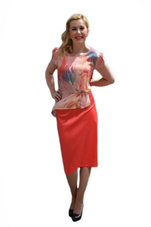Rochie rafinata cu suprapunere de voal,D&J Exclusive, Corai