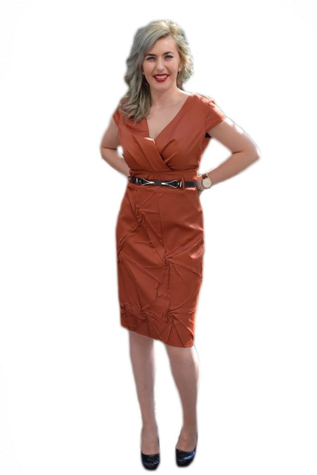 Rochie rafinata din saten cu croiala cambrata,D&J Exclusive, Maro cupru