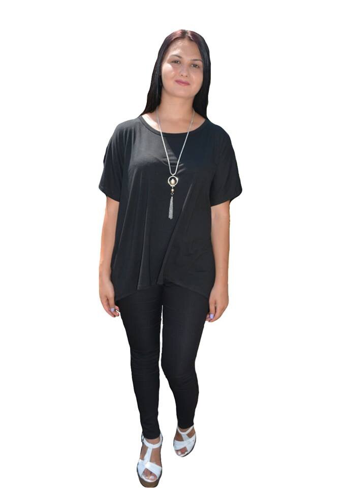Bluza cu maneca scurta, tip tricou asimetric,masura mare,D&J Exclusive,, Negru
