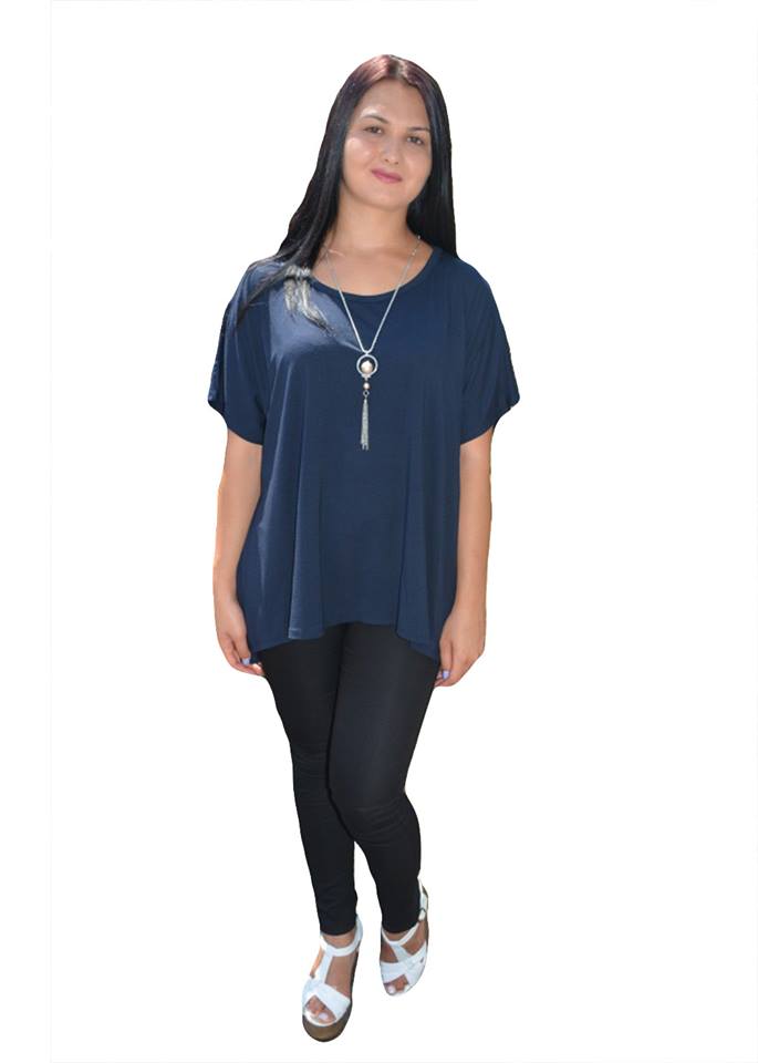 Bluza cu maneca scurta, tip tricou asimetric,masura mare,D&J Exclusive,, Bleumarin