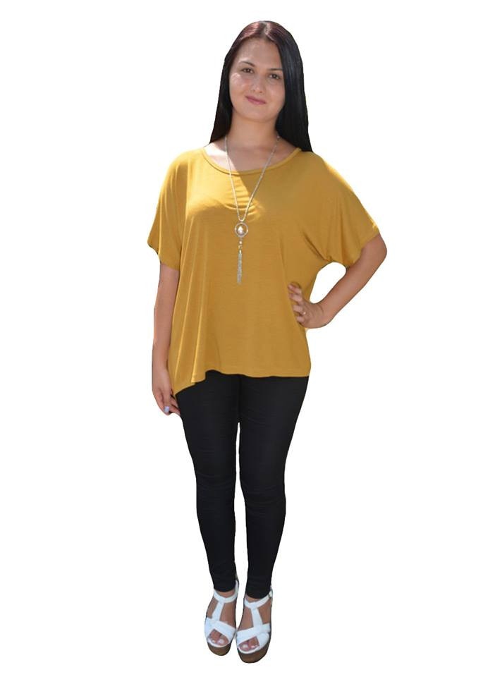 Bluza cu maneca scurta, tip tricou asimetric,masura mare,D&J Exclusive,, Galben mustar