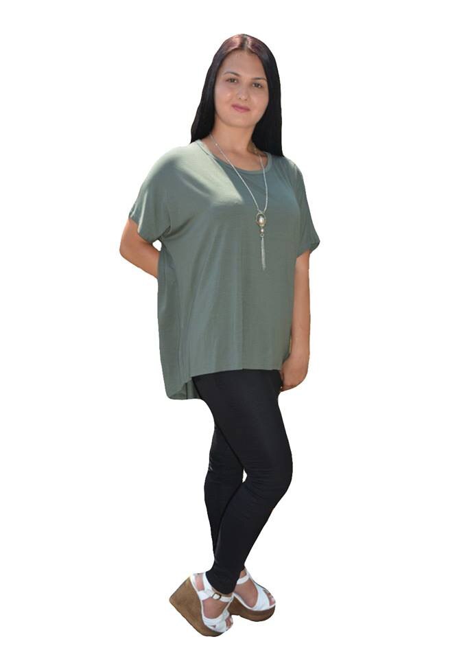 Bluza cu maneca scurta, tip tricou asimetric,masura mare,D&J Exclusive,, Verde inchis