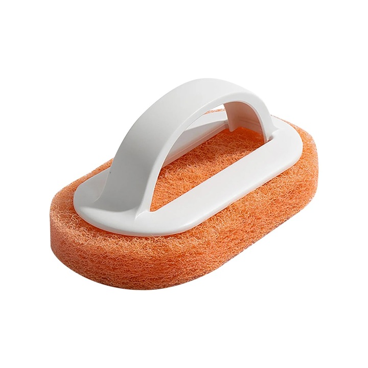 Burete de curatat cu maner ZYBLSSBB, burete abraziv reutilizabil cu maner ergonomic din plastic, portocaliu/alb