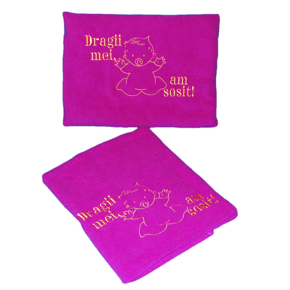 Set paturica+perna brodata,mov, 