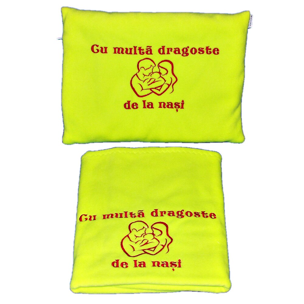 Set paturica+perna brodata, verde deschis, 