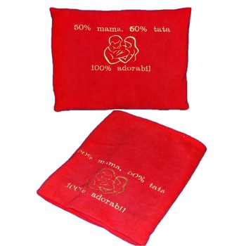 Set paturica+perna brodata, grena,  Set paturica+perna brodata, grena,