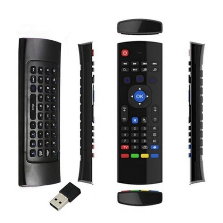 Дистанционно управление Smart TV, 3D Air Mouse и безжична клавиатура, черно