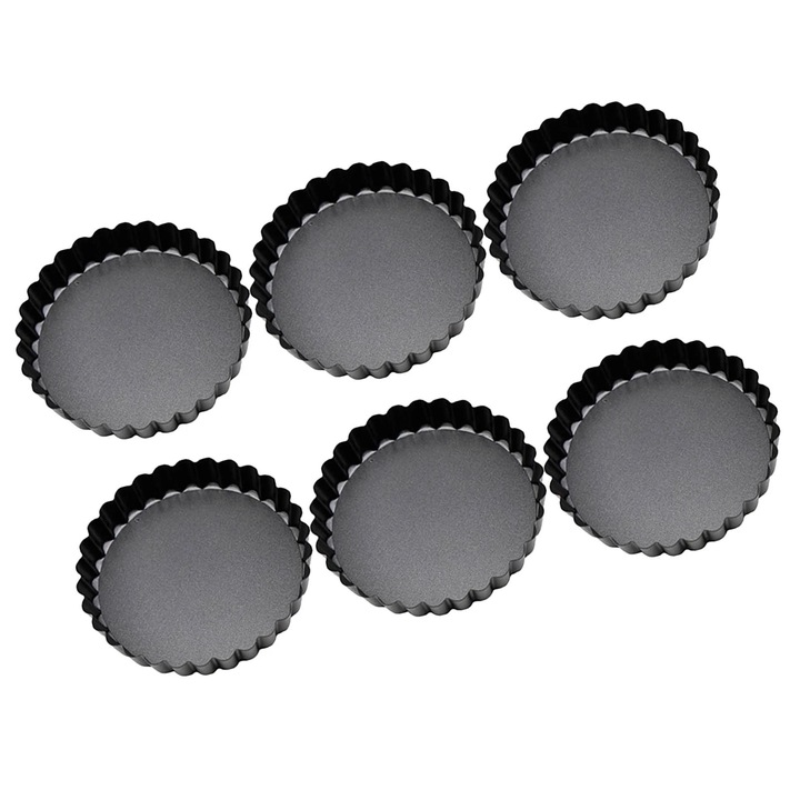Set 6 Forme Mini Prajituri, 8x8x2cm, Carbon Steel, Negru