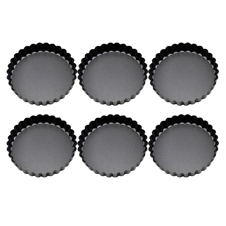 Set 6 Forme Mini Prajituri, 8x8x2cm, Carbon Steel, Negru