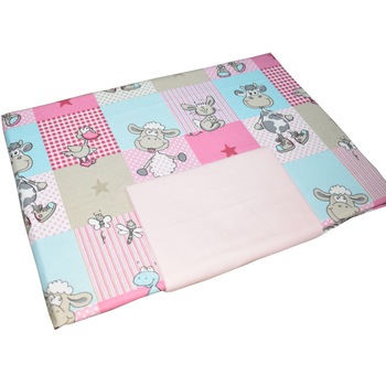 Lenjerie patut bumbac 100%, 3 piese, animalute, roz Lenjerie patut bumbac 100%, 3 piese, animalute, roz