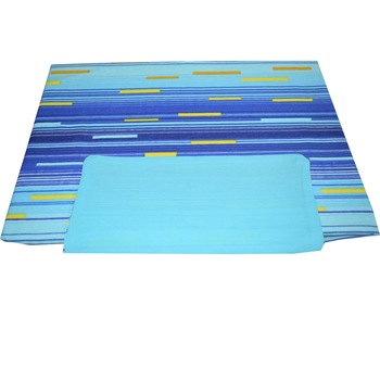 Lenjerie patut bumbac 100%, 3 piese, dungi, albastru si galben Lenjerie patut bumbac 100%, 3 piese, dungi, albastru si galben