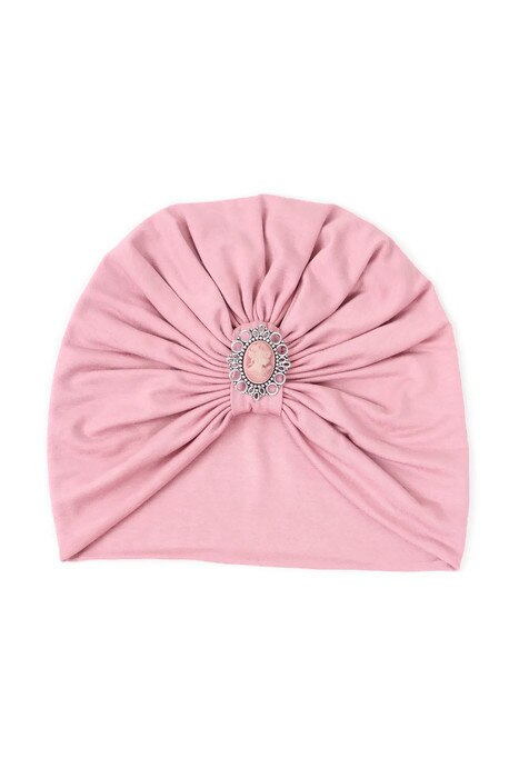 Turban roz prafuit cu brosa camee, detasabila