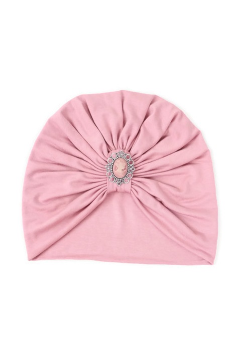 Turban roz prafuit cu brosa camee, detasabila