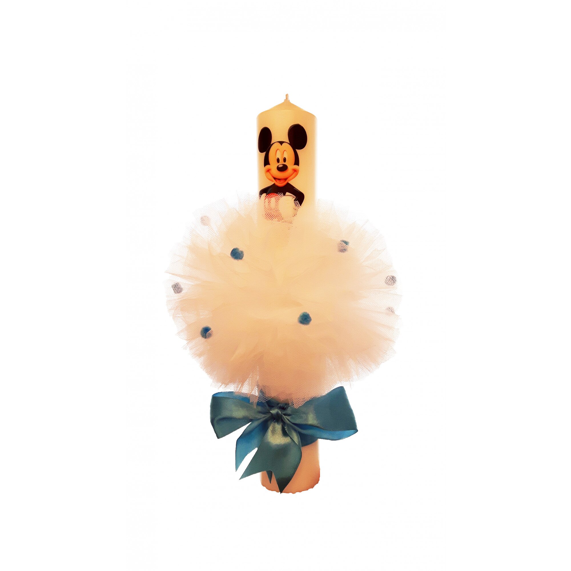 Lumanare botez cu glob bleu si personaj Mickey Mouse