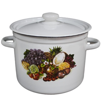 Oala emailata cu capac NOVOMOSKOVSK 5,5L decor TROPIKANA Oala emailata cu capac NOVOMOSKOVSK 5,5L decor TROPIKANA