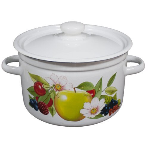 Oala emailata cu capac NOVOMOSKOVSK 5,5L decor LETNII SAD