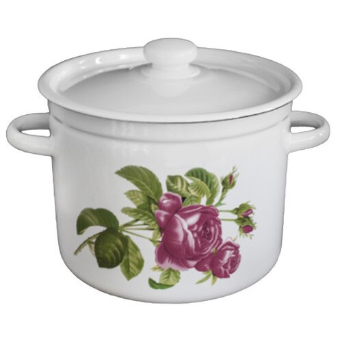 Oala emailata cu capac NOVOMOSKOVSK 5,5L decor ROZA KAVKAZA