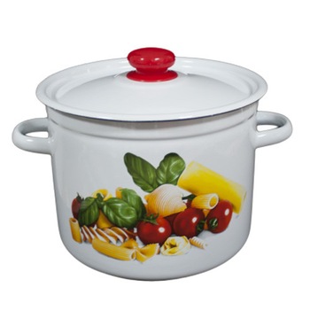 Oala emailata cu capac NOVOMOSKOVSK 5,5L decor PASTA Oala emailata cu capac NOVOMOSKOVSK 5,5L decor PASTA